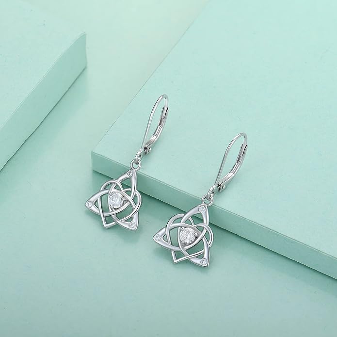 Starchenie Celtic Knot Dangle Earrings Sterling Silver Trinity Love Knot Leverback Earrings Gemstones Jewelry for Women