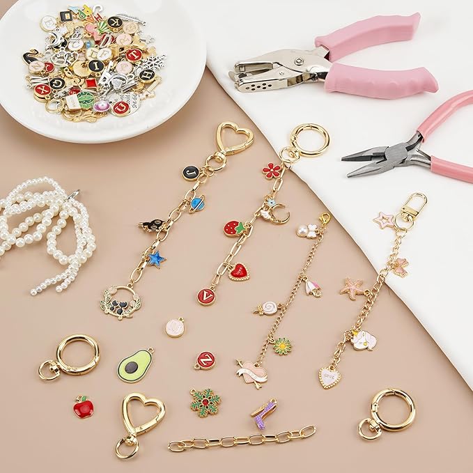 BQMEZRNUS 333Pcs Keychain Making Kit with Charms, DIY Lip Gloss & Bag Charm Supplies Includes Keychain Clips, Jump Rings, Lobster Clasps, Extender Chains & Pliers for Custom Jewelry Gifts and Crafts