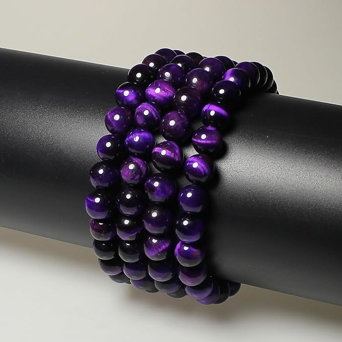 MJDCB Stone Beads 4mm 85pcs Round Purple Tiger's Eye Loose Gemstone Bead Charms for Jewelry Making Bracelet Necklace Earring Pendant