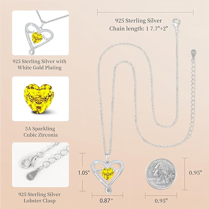 Yuelove Infinity Necklace for Women, 925 Sterling Silver Heart Necklace with 5A Zircon, White Gold Plated Adjustable Chain, Gift for Valentine's Day, Birthday, Anniversary for Wife, Girlfriend, Mom