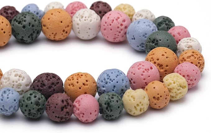 Natural Stone Beads for Jewelry Making,10mm Colorful Lava Polished Smooth Round Gemstone Beads for Bracelet Necklace 15 Inch