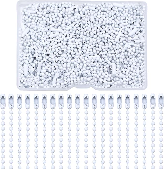 Lemonkey 100Pcs Ball Beads Chain Bulk,White Keychain Rings Metal Chain,4 Inch Dog Tag Metal Small Chain with Connectors for Hanging Decoration