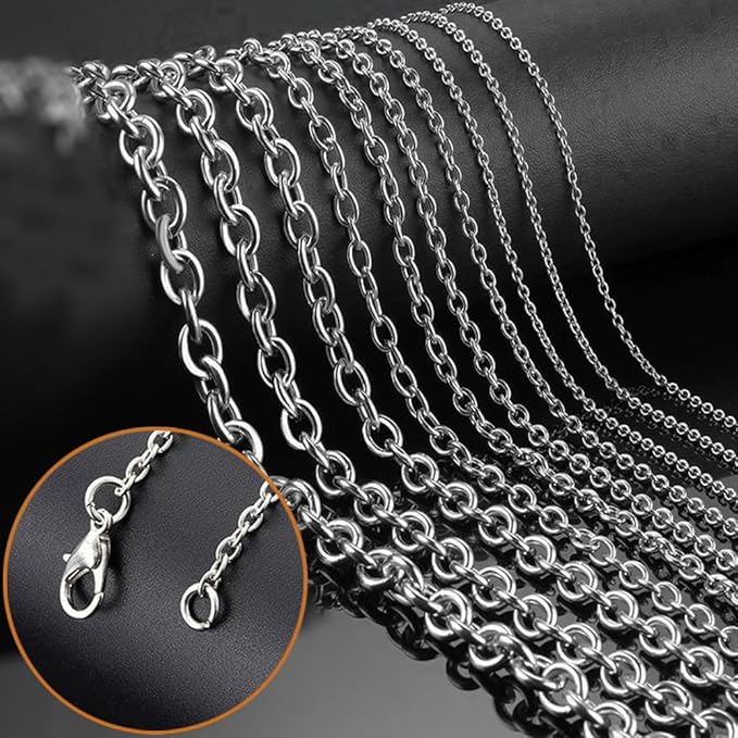 55ft Cable Link Chain for Jewelry Making,Stainless Steel O-Shaped Chain with 100 Pcs Jump Rings and Lobster Clasps,Silver Plated Necklace Chains for jewellery DIY Craft Supplies Findings (0.5*2*2.5mm)