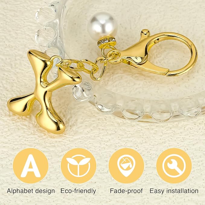 VICKHU Gold Plated Bubble Initial Letter Cute Keychain for Women Car Key Purse Decorative Keyring Handbag Charms Fashion