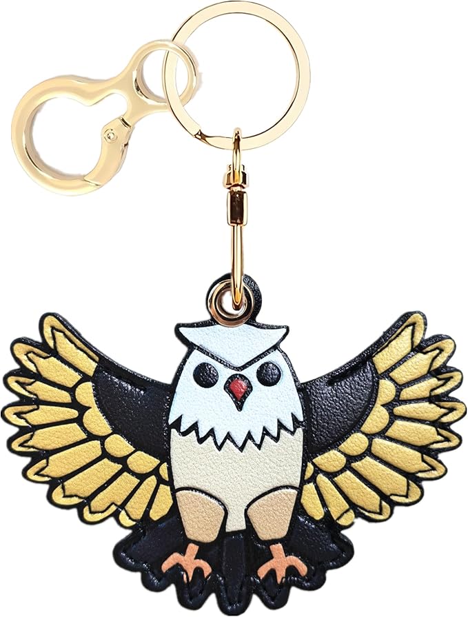 Leather Keychain Holder Case Compatible with AirTag,Cute Protective Cover with Keyring,Anti-Scratch Finder GPS Tracker Case for Wallet Keys,Bag,Pets(Owl Yellow)