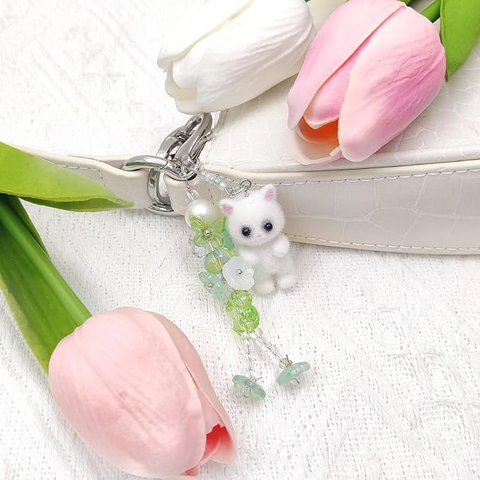 Cute Pink Keychain,Fuzzy Cat Keychain Aesthetic Y2K KeychainStylish KeychainsAccessories