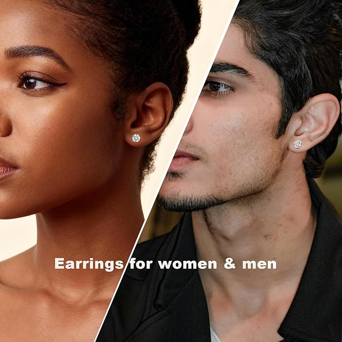 Moissanite Earrings for Women，D Color VVS1 Clarity Lab Created Gemston Men Studs S925 Sterling Silver Plated 18k White Gold Hypoallergenic Jewelry