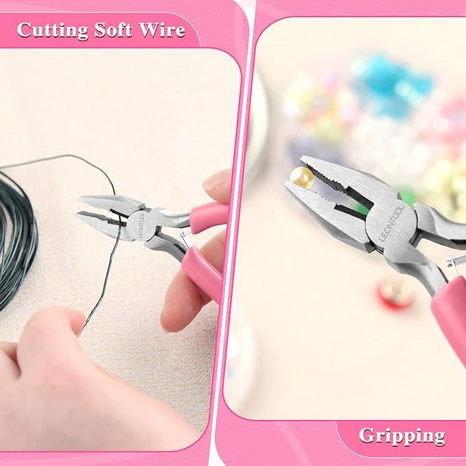 5 Inch Mini Lineman's Pliers - Spring Loaded with Serrated Jaw Combination Pliers, Small Wire Cutters for Jewelry Making, Multi-Use