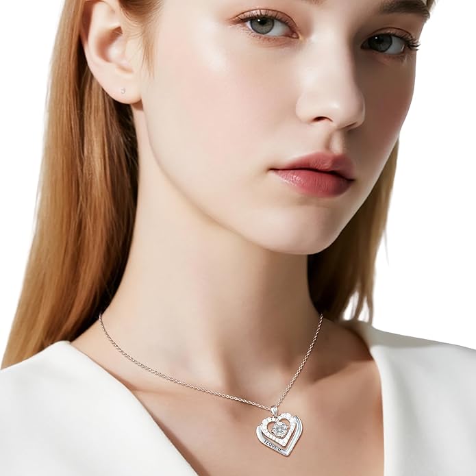 Moissanite Heart Necklaces for Women, Engraved 'I LOVE YOU' Gift for Women Girlfriend, Diamond Necklace for Women, 1-3 Carat Moissanite Necklace, Anniversary Valentines Birthday Gifts Present for Wife Women, Mom