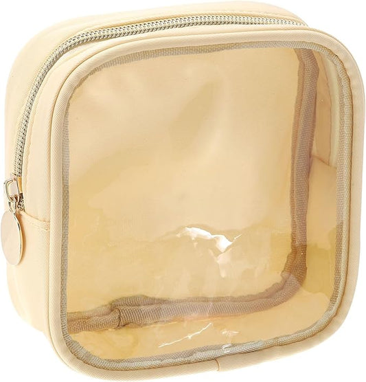 uxcell Clear Makeup Bag Small Cosmetic Bag Case Transparent Toiletry Organizer with Zipper, Portable Makeup Pouch for Daily Use Travel, Mini, Yellow