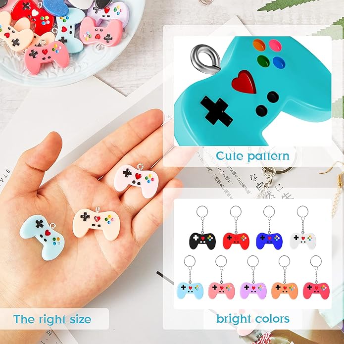 Hicarer 36 Pieces Colorful Game Controller Key Ring Pendant Charms Video Game Resin Charm for DIY Jewelry Making Necklace Bracelet, 9 Colors