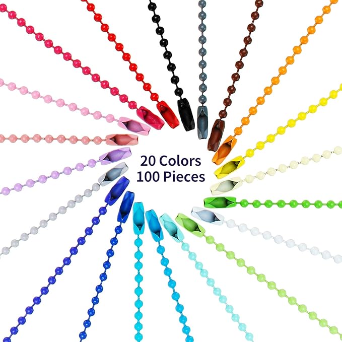 Hicarer 200 Pack Colored Bead Keychain Metal Hanging Chains Necklace Connector for Hanging Ornament Jewelry Tag (Vibrant Color)