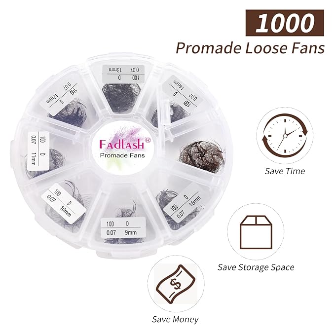 Colored Lash Extensions 10D 1000pcs Premade Fans Eyelash Extensions Brown Lash Fans Volume Mix (7D-16mm)