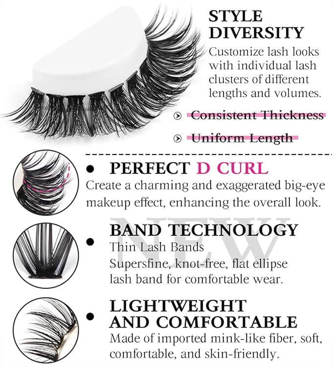 DIY Lash Extension Kit Natural Look Wispy Lash Clusters D Curl 40D+50D 14MM Eyelash Extension Kit Individual Lashes Lash Cluster Kit For Beginners (No Glue)