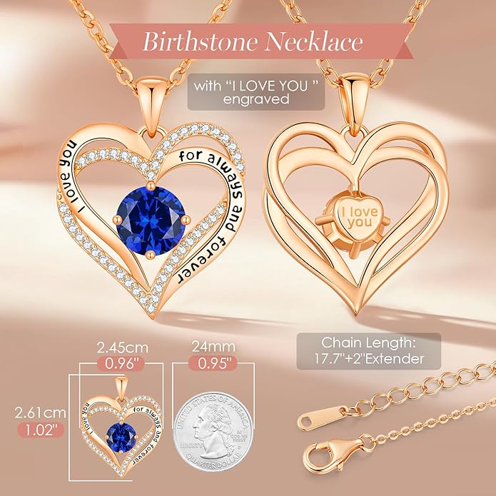 CDE Forever Love Heart Necklaces for Women, Wedding Anniversary, Birthday Mothers Day Christmas Day Gifts for Mom, Mother, Wife, friend, S925 Silver Jewelry with Birthstone Pendant