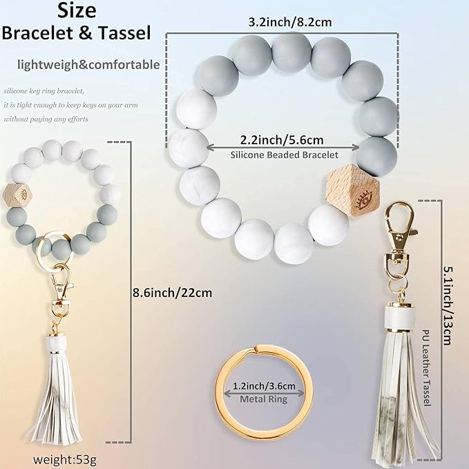 BIHRTC Key Ring Bracelet Car Keychain Holder Wristlet Silicone Women Beaded Bangle Chains
