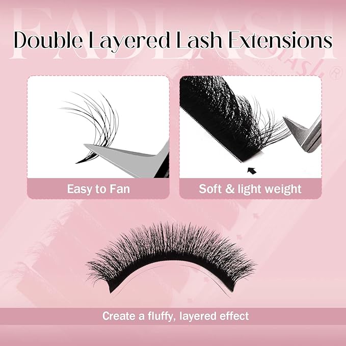 FADLASH Easy Fan Lash Extension 3D Effect Fluffy Rapid Volume Three Layers Easy Fan 2D~10D Eyelash Extensions Automatic Blooming Easy Fan Lashes D Curl (0.05D 14-18mm Mixed)