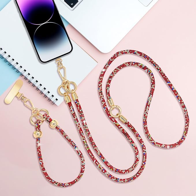 Crystal Phone Strap Crossbody and Wrist Lanyard, Anti Theft Layered & Wrist Strap Cell Phone Neck for Women