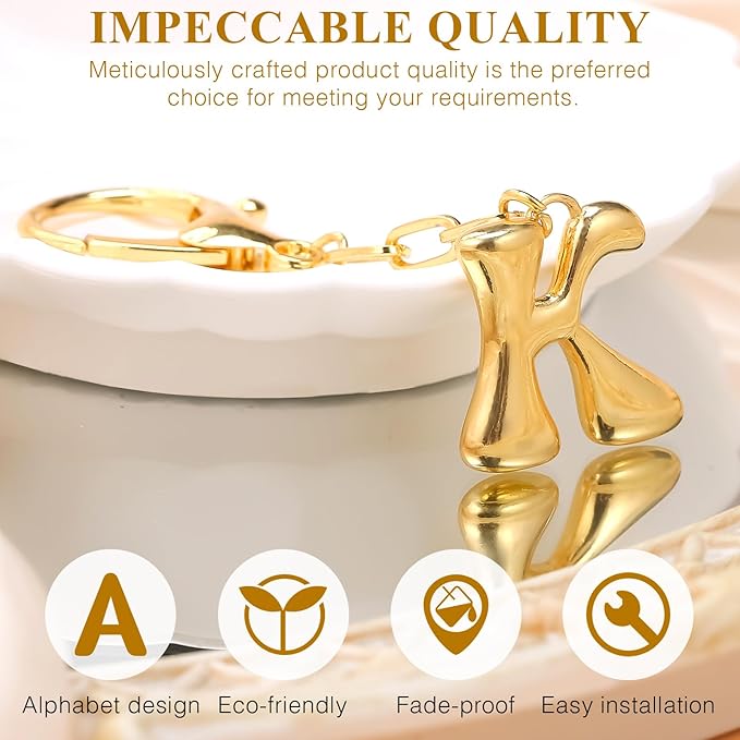 VICKHU Gold Plated Bubble Initial Letter Cute Keychain for Women Car Key Purse Decorative Keyring Handbag Charms Fashion
