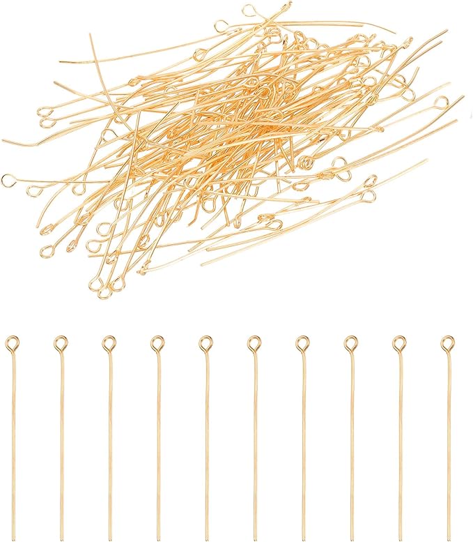 PATIKIL 45mm Open Eye Pins, 150Pcs 23 Gauge Metal Head Pins Needles Eye Pins for Jewelry Making Findings Earring Necklace Bracelet DIY Crafts, Light Gold