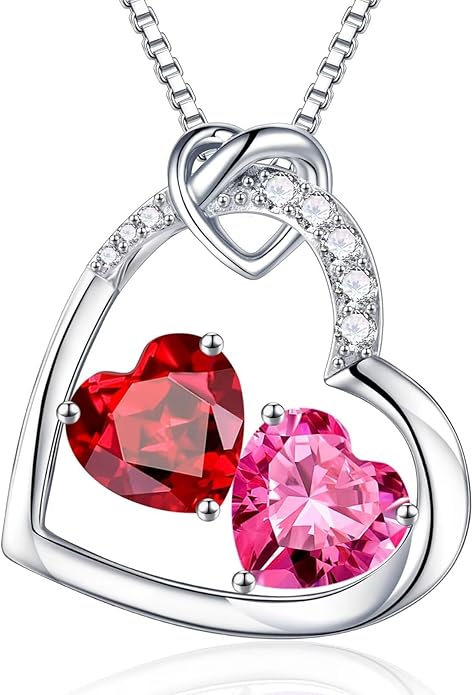 Iefil Valentines Day Gifts for Her - 925 Sterling Silver Heart Birthstone Necklace, Anniversary Birthday Gifts for Women Wife Girlfriend, Jewelry for Mom Daughter