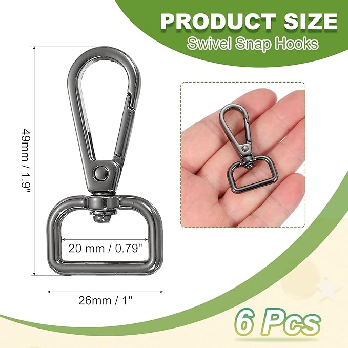 Swivel Snap Hooks, Metal D Ring Keychain Lanyard Clip Hook Lobster Clasp Claw Push Gate Clip - Fitting for(Purse Making - Sewing - DIY Crafts) 6 Pcs & 3/4" & Graphite Black