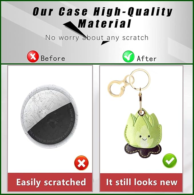 Leather Keychain Holder Case Compatible with AirTag,Cute Protective Cover with Keyring,Anti-Scratch Finder GPS Tracker Case for Wallet Keys,Bag,Pets(Bonfire Green)
