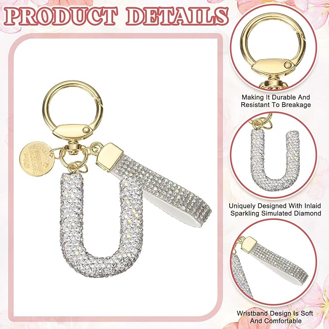 PATIKIL Initial Letter Keychain, Cute Sparkly Rhinestone Key Chain Alphabet Charm for Car Keys Handbags Purse