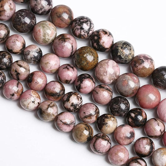 6MM 60PCS Natural Stone Black Stripe Rhodochrosite Gemstone Beads for Jewelry Making DIY Bracelet Necklace Semi Precious Crystal Beads