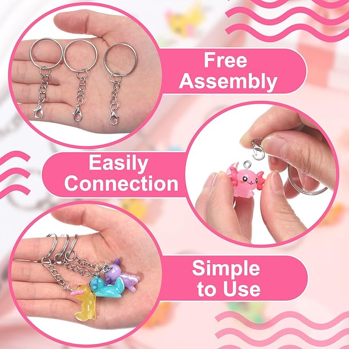 Liliful 36 Pcs Axolotl Keychains Resin Axolotl Party Supplies Mini Animal Key Chains Kawaii Salamander 3D Figurine Pendant