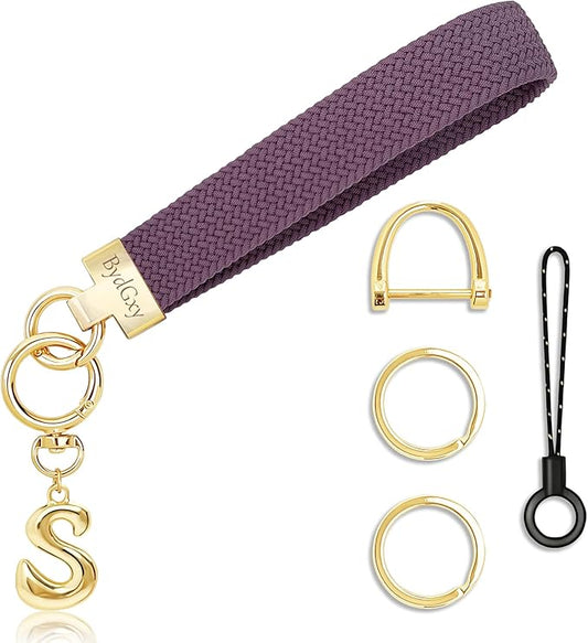 Stretchy Wristlet Initial Keychain, Key Chains Women Cute with Keyring, Llaveros para Mujer, Car Key Accessories