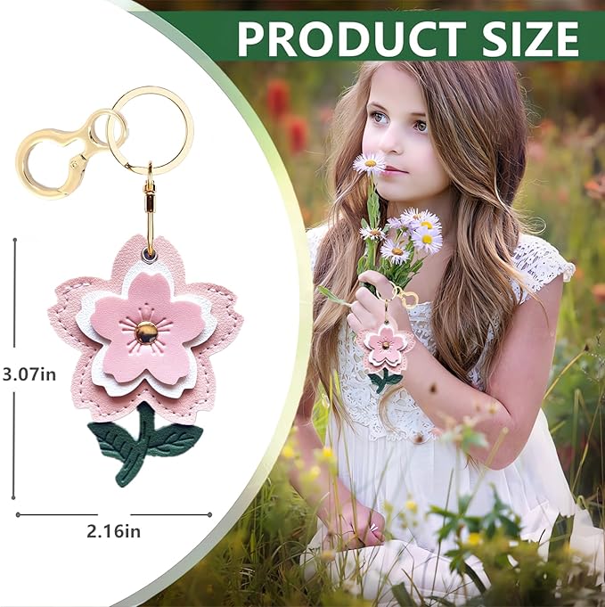 Leather Keychain Holder Case Compatible with AirTag,Cute Protective Apple Air Tag Cover with Keychain Ring,Anti-Scratch Finder GPS Tracker Case for Wallet Keys,Bag,Pets(Flower G)