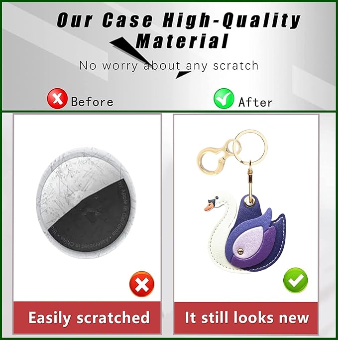 Leather Keychain Holder Case Compatible with AirTag,Cute Protective Cover with Keyring,Anti-Scratch Finder GPS Tracker Case for Wallet Keys,Bag,Pets(Swan Purple)