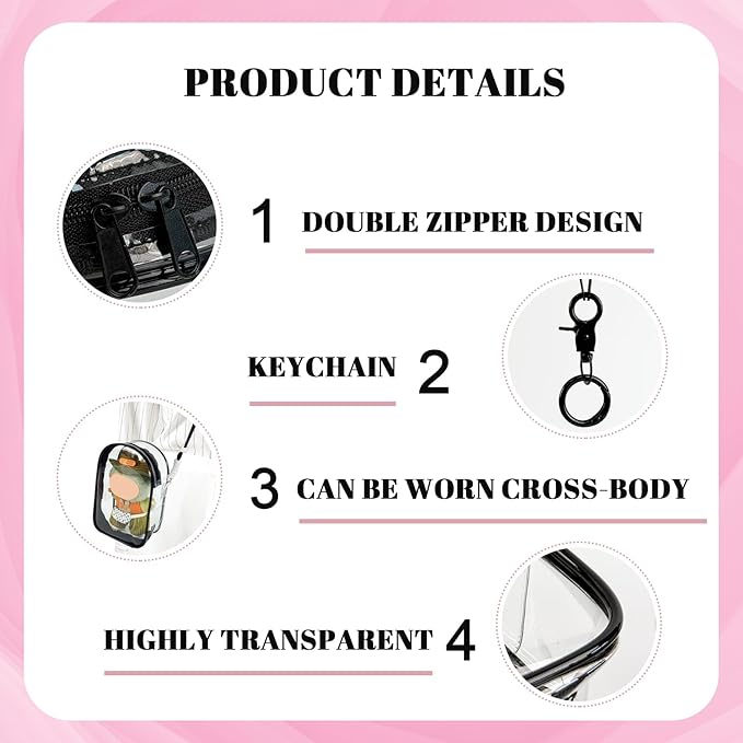 Large Clear Figure Display Bag with Keychain Case Blind Box Keychain Carrying Case, Portable Small Doll Storage Pouches PVC Bag (Black Standing)