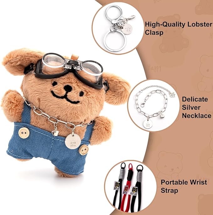 YOU WIZV Cute Dog Plush Keychain for Women - Kawaii Stuffed Animal Charm for Purse, Backpack & Bag Accessories