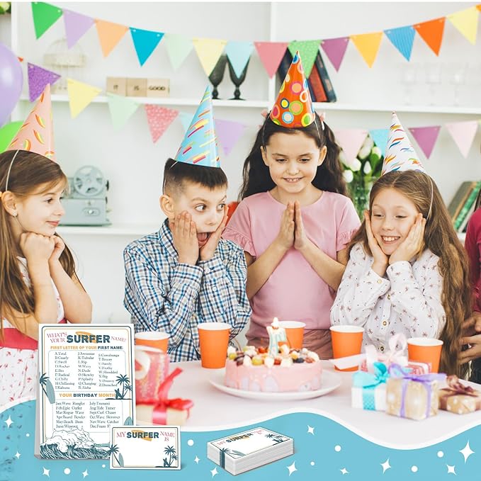 Surfer Birthday Party Decorations, Birthday Games Decorations with 1 Activity Sign for Girls Holiday 30 Cards for Kids Baby Shower Tea Activity Favors