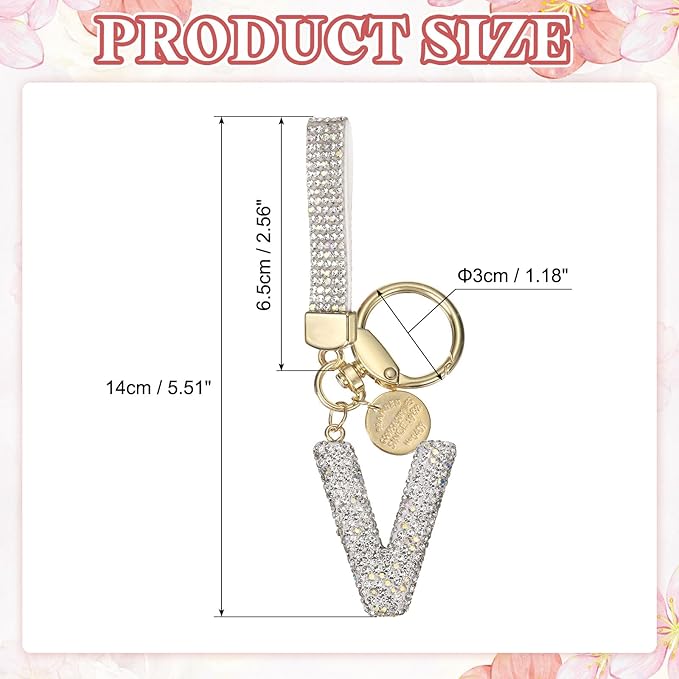 PATIKIL Initial Letter Keychain, Cute Sparkly Rhinestone Key Chain Alphabet Charm for Car Keys Handbags Purse