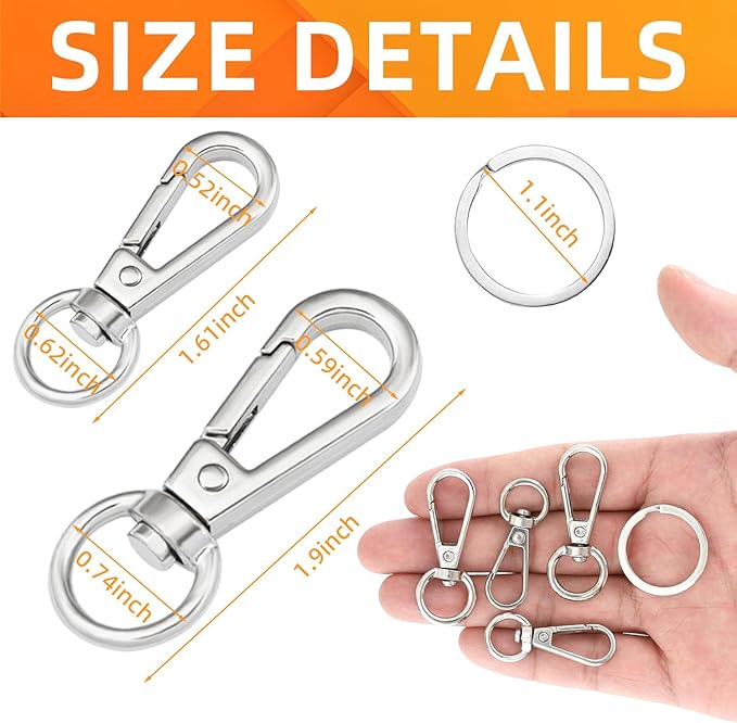 100PCS Swivel Clasps Lanyard Snap Hooks with Key Rings, Swivel Snap Hooks, Keychain Hook, 50 Pcs Large and Small Swivel Hooks, Swivel Clasp with 50 Key Rings for DIY Crafts, Lanyard Making, Pet Collar