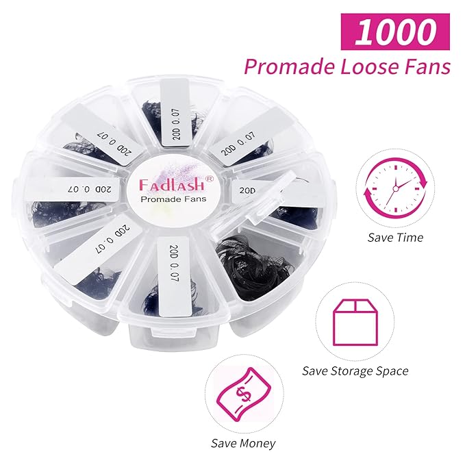 Premade Fans Eyelash Extensions 1000 20D Promades Eyelash Volume Lash Extensions Pointed Base Loose Fans Premade Lash Extensions Fans Handmade Pre Made Volume Lashes Mix (20D-0.07C, 15-20mm)