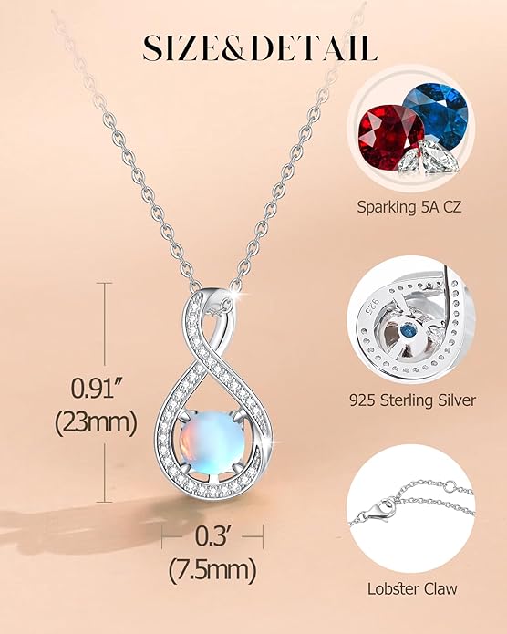 FANCIME Birthstone Necklaces for Women Fine Jewelry Sterling Silver Infinity Pendant Anniversary Birthday Gifts for Her Women Wife Mom Lady Daughter, Chain 16"+2" Extend