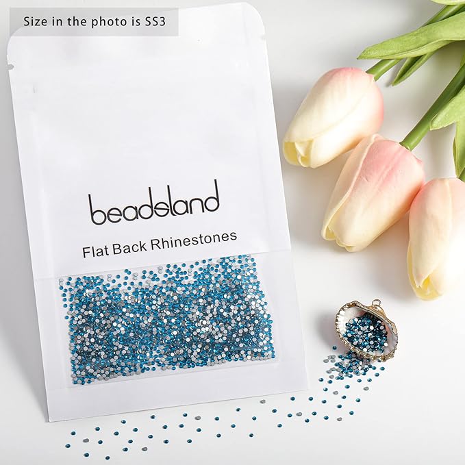Beadsland 1440pcs Flat Back Crystal Rhinestones Round Gems for Nail Art and Craft Glue Fix, Indicolite, SS3,1.2-1.4mm