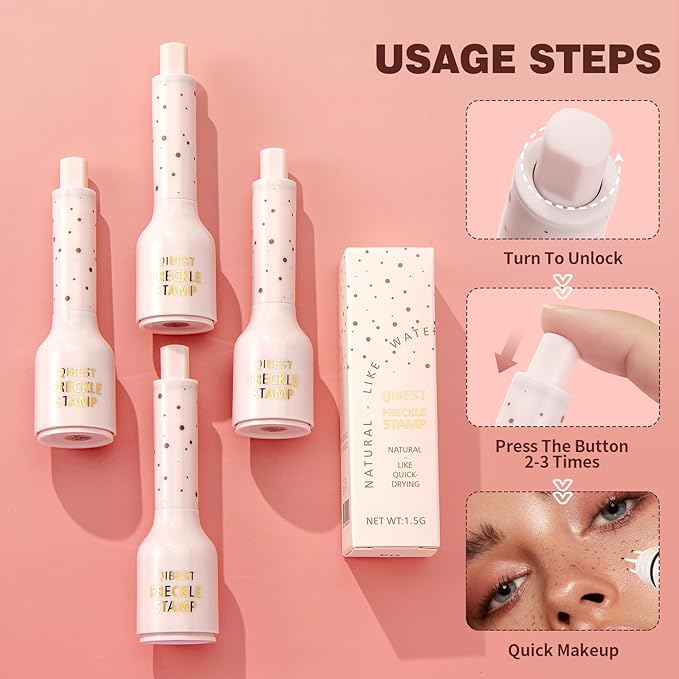 Upgrade Faux Freckle Stamp Pen – Waterproof Fake Freckles Makeup Tool, Natural-Looking Freckle Maker & Spray with Multi-Prong Precision Stamp Head, Long-Lasting Sunkissed Makeup (Deep Chestnut Brown)