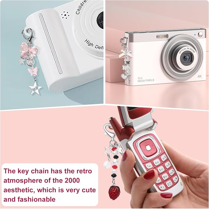 4 PCS Y2K Keychain Cute Keychain Accessories Y2K Phone Charms With Tether Tab Aesthetic Keychains