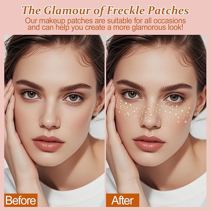 Boko 10Pcs Face Glitter Freckles, Silver Freckle Temporary Tattoos for Girl Women Freckle Makeup, Waterproof Metallic Glitter Makeup Patches for Festival Concert Party Rave Accessories