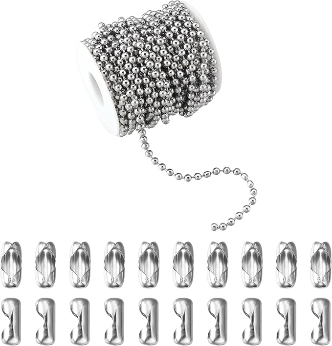 Topacket 33Feet Ball Bead Chain Stainless Steel Dog Tag Chain with Matching Connectors for Jewelry Making Necklace Hanging Bracelets Keychain(4.0mm)