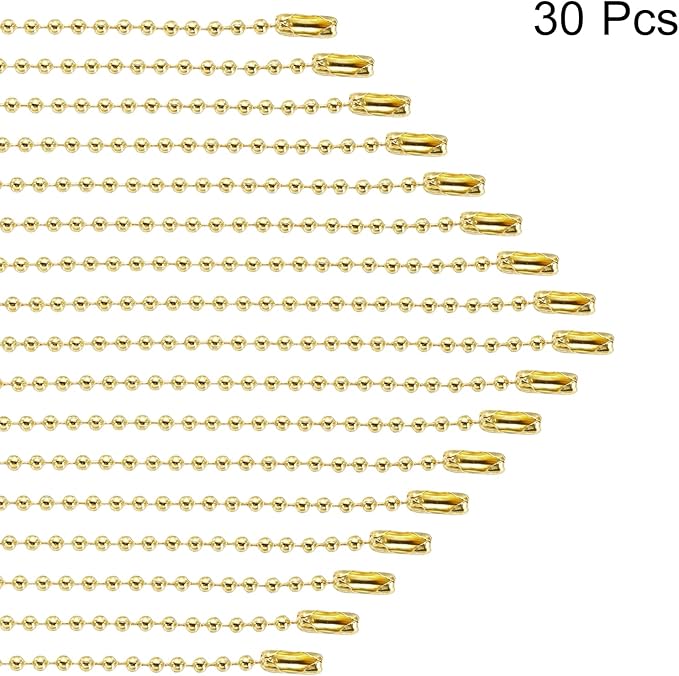 MECCANIXITY 30Pcs 5 Inch Ball Bead Chain, Metal Ball Chain with Connectors for Keychain Hanging Ornament Tag Jewelry Necklace Christmas Decoration,Gold