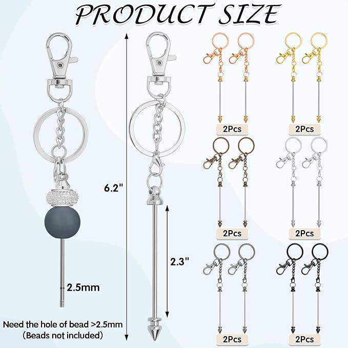 12Pcs Beadable Keychain Bar Bulk, Colorful Plating Alloy Beaded Keychain, Blank Keychain Making Supplies DIY Supplies for Pendant DIY Projects Crafts Jewelry Making