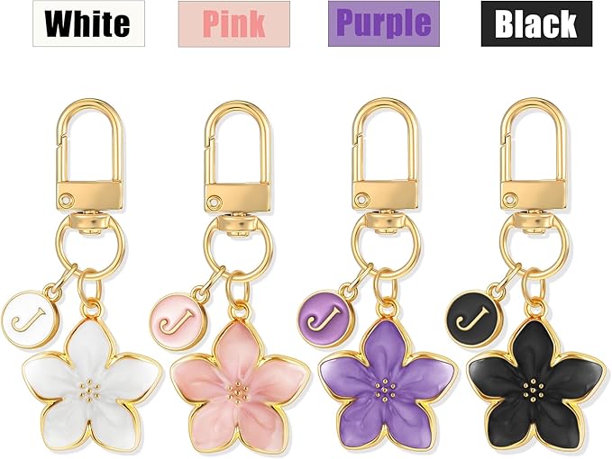 XGALBLA Cute Flower Initial Letter Keychain for Women, Flower Charms, Bag & Purse Charms for Handbags & Backpacks Accessories