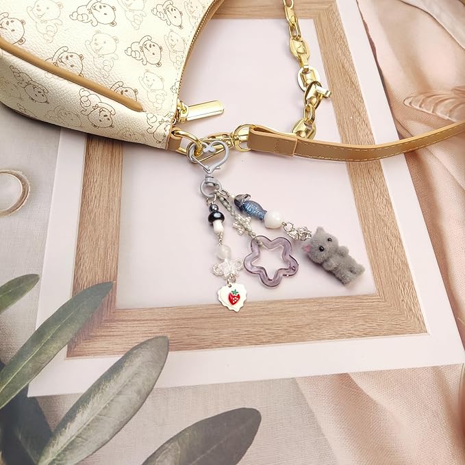 Cute Pink Keychain,Fuzzy Cat Keychain Aesthetic Y2K KeychainStylish KeychainsAccessories