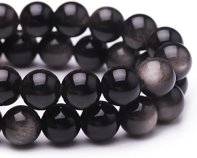 Natural Stone Beads for Jewelry Making,6mm Obsidian Polished Smooth Round Gemstone Beads for Bracelet Necklace 15 Inch
